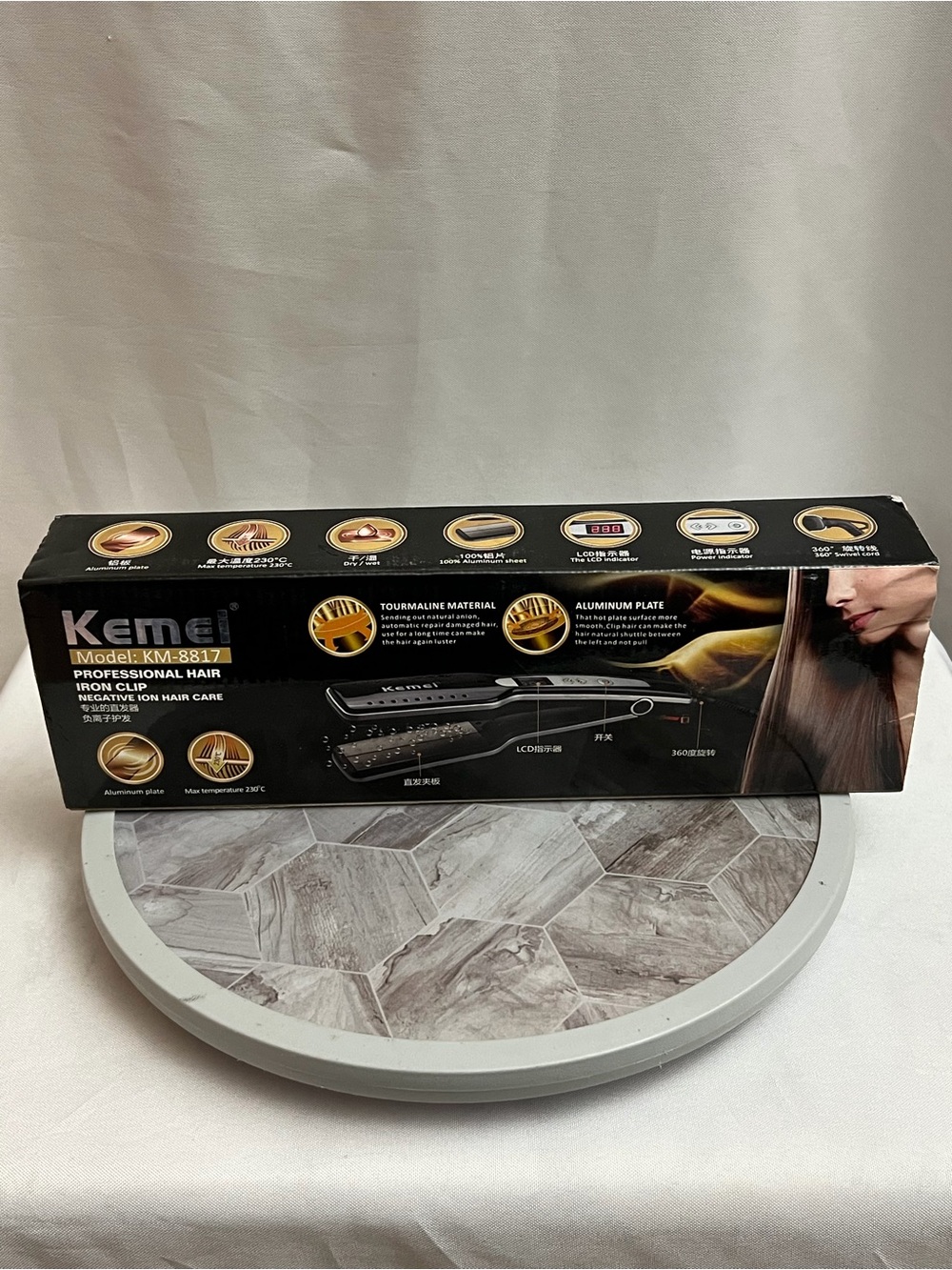 Kemei KM-8817 Professional Hair Straightener Flat Iron LCD Tourmaline 230C